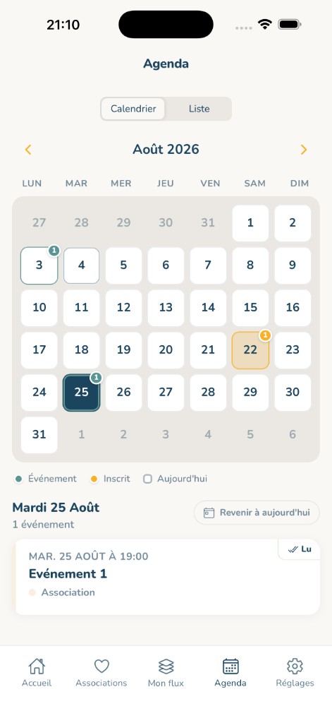 Agenda des événements